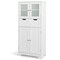 Costway Bathroom Floor Storage Cabinet Kitchen Cupboard with 2 Drawers & Glass Doors White